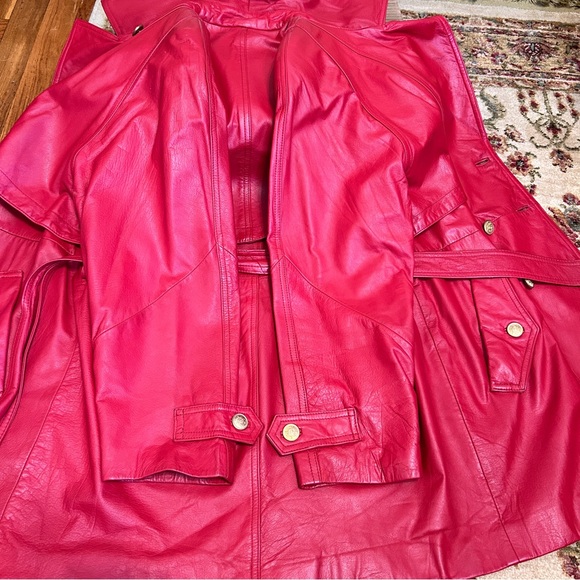Vintage LNR Red Leather Double Breasted Trench Coat - Picture 10 of 15
